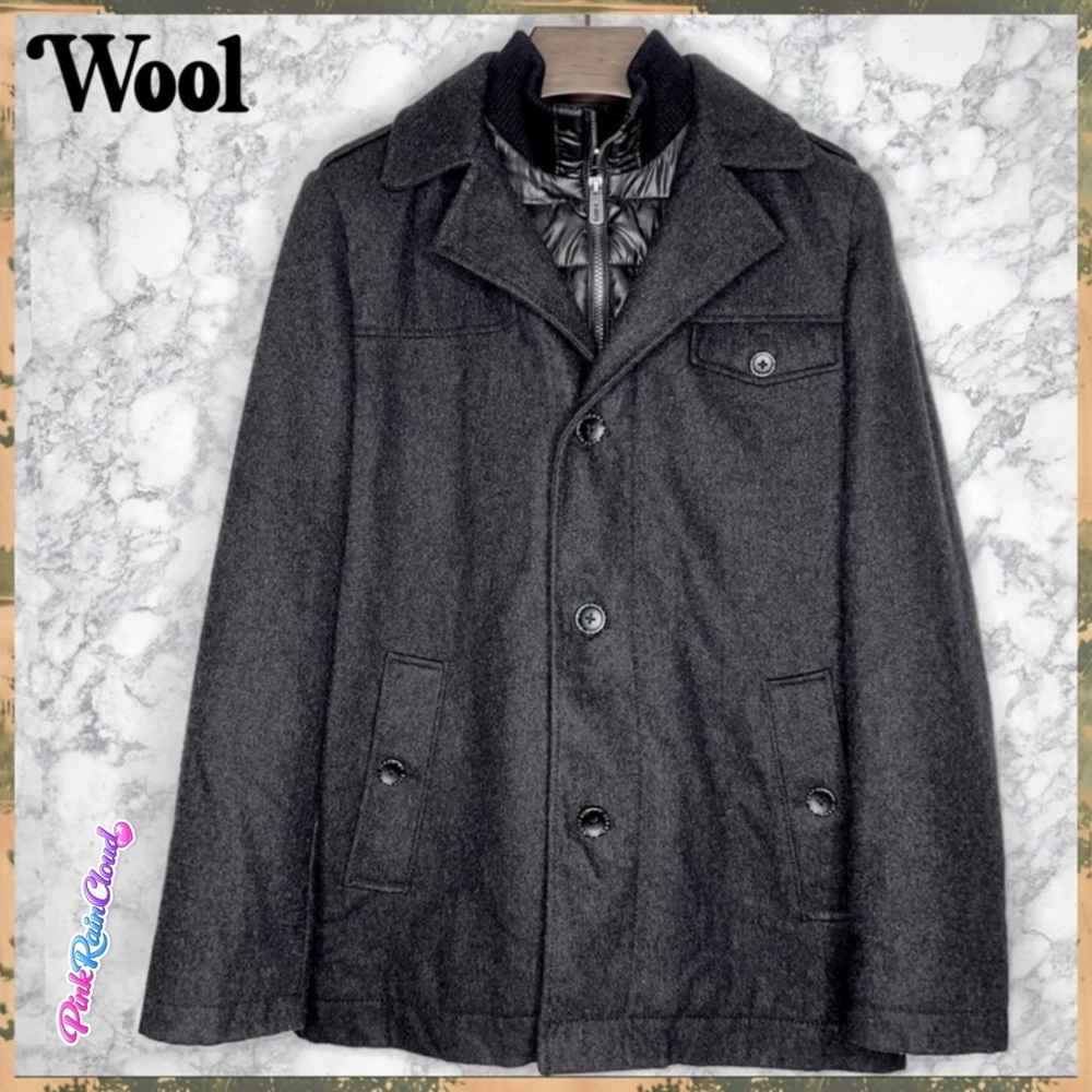 I Jeans by Buffalo Men’s Gray WOOL Peacoat Double Layer Quilted Lined Size Med